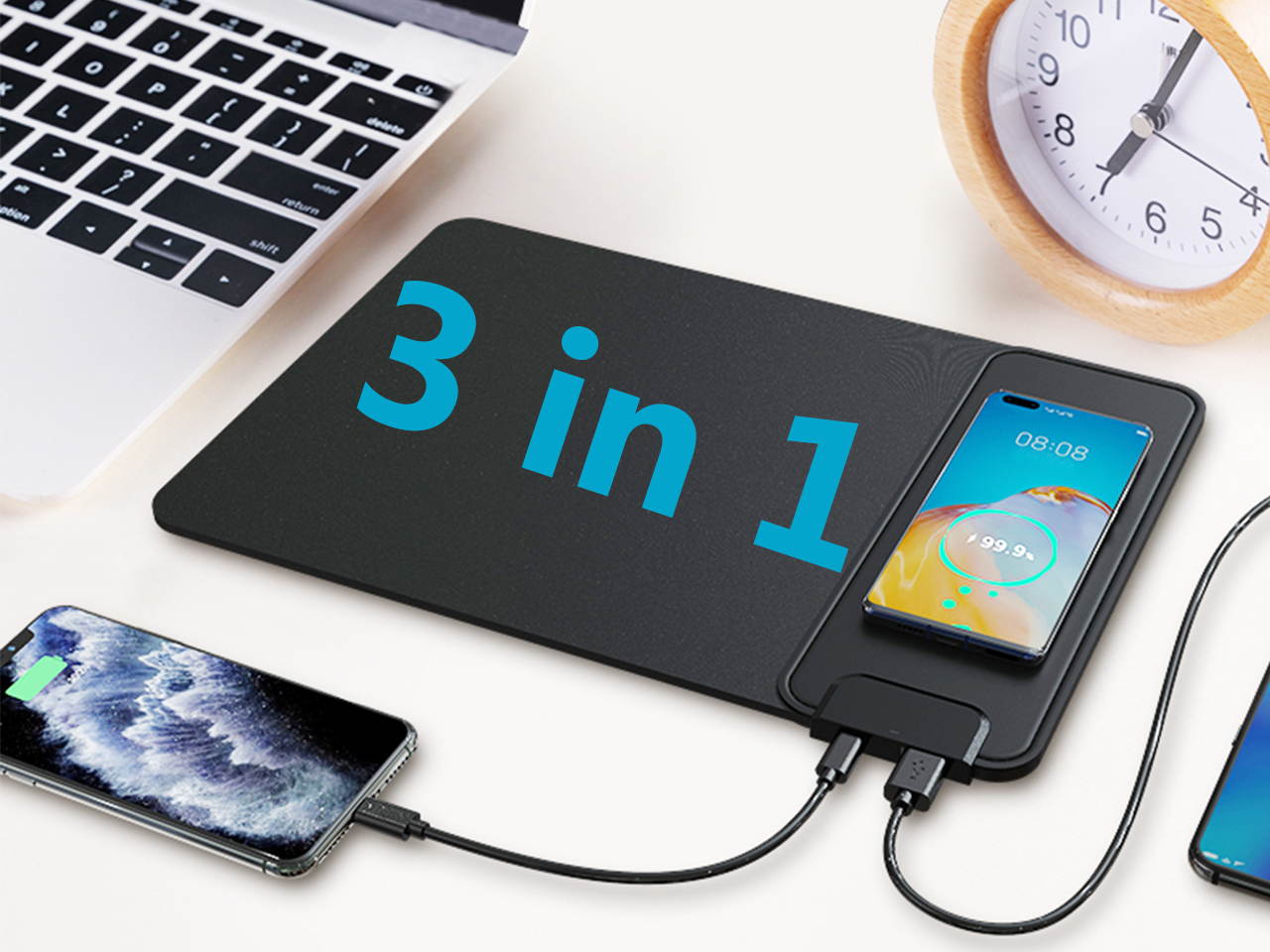 QI Mouse Pad, Leather Gaming Smart Wireless Charging Mouse Pad 15W Fast Charging 3 in 1, Optical Enhancement Smooth Computer Mice Mat