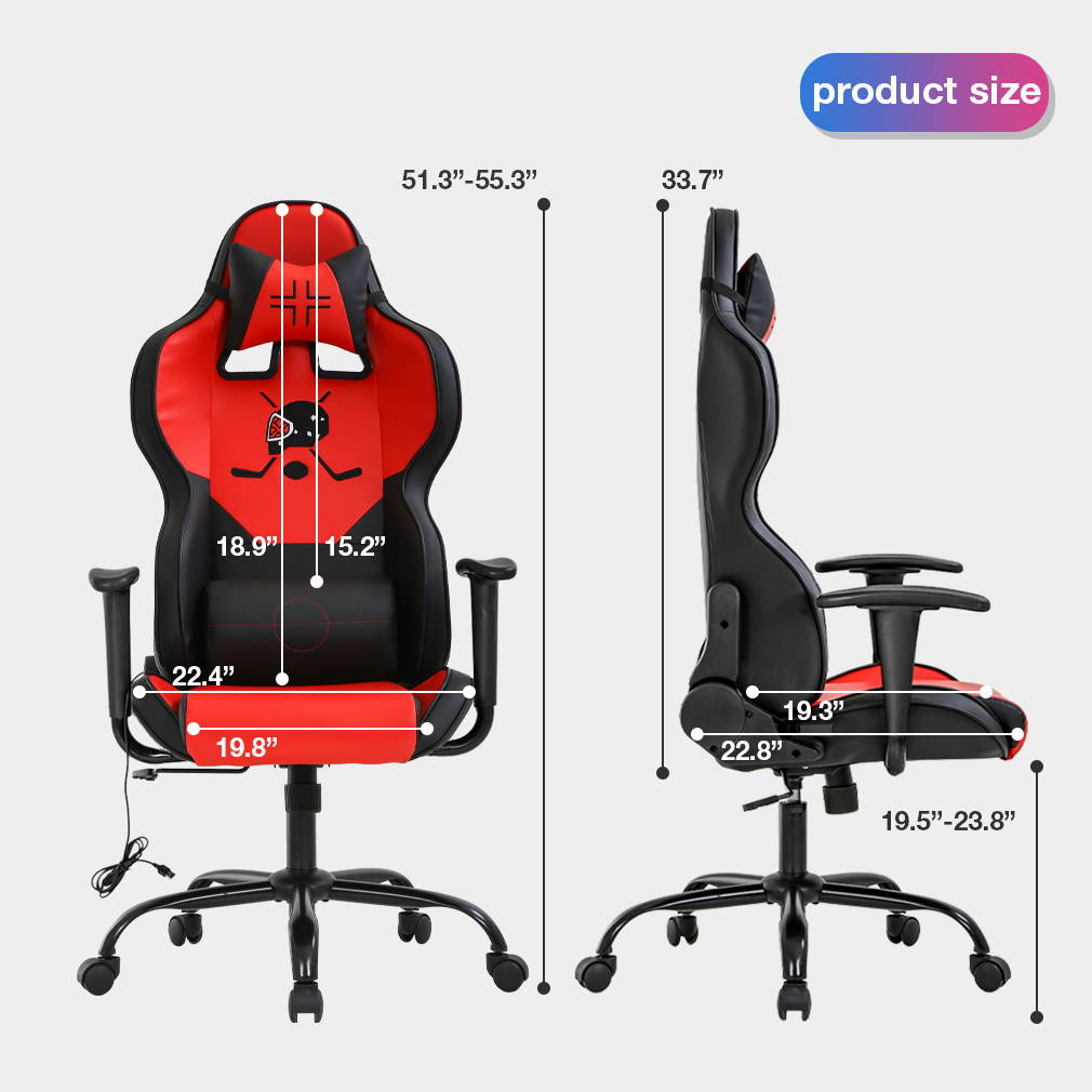 Gaming Chair Massage Office Chair Ergonomic Desk Chair with Lumbar Support Headrest Armrest Task Rolling Swivel PC E-Sports Racing Chair PU Leather Adjustable Computer Chair for Men(Red)