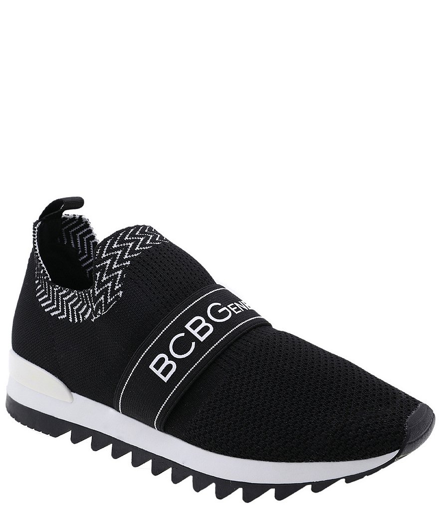 BCBGeneration Lendall Stretch Knit Fabric Logo Strap Slip-On Sneakers