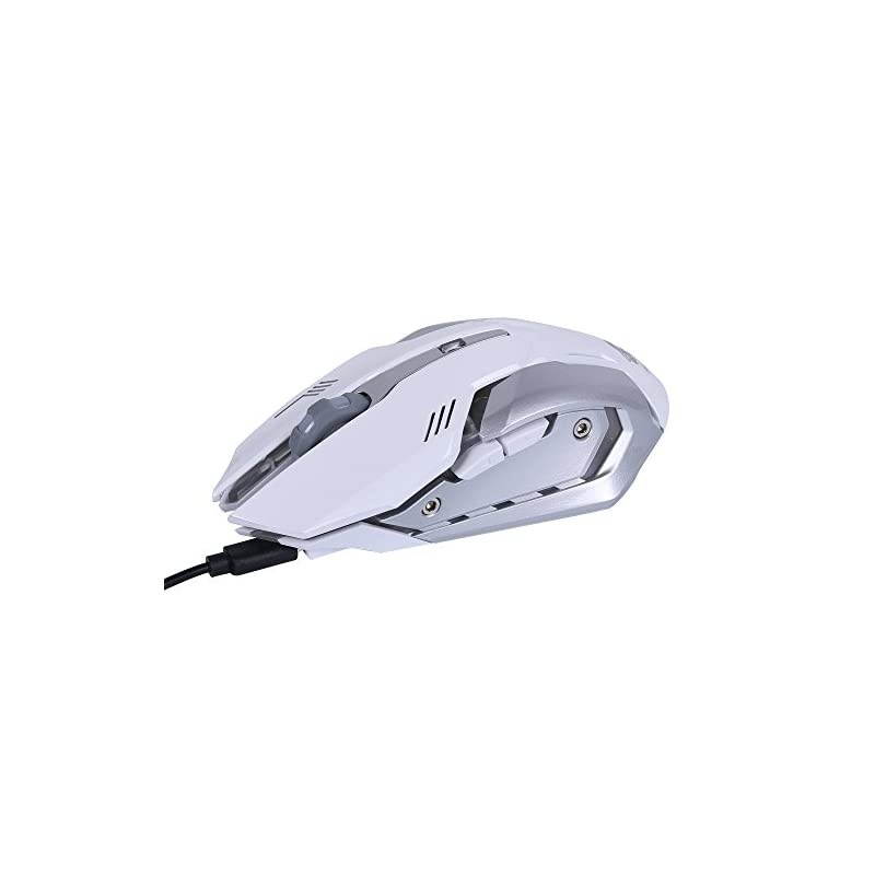 Wireless Rechargeable Gaming Mouse - USB Optical Mice with Silence Click, 3 Adjustable DPI, 6 Buttons, 7 Changing Breathing Backlight - GM07 White