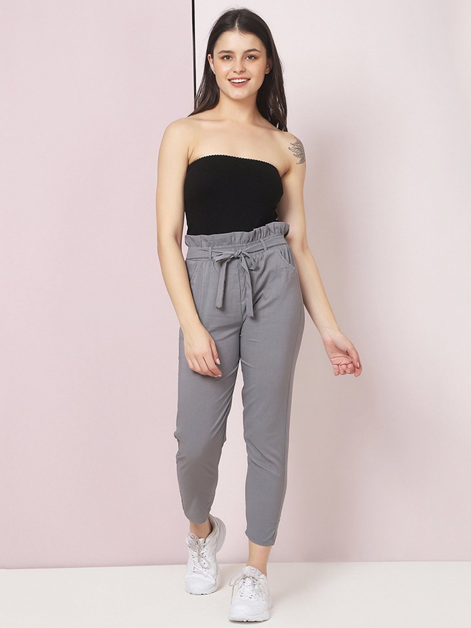 BUYNEWTREND Grey Mid Rise Pants