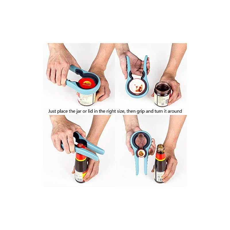 Rubber Jar Opener for Weak Hands or Seniors with Arthritis- 4 in 1 Can Opener Bottle Opener with Easy Grip & Non-Slip Handle for Arthritic Hands - Kitchen Cooking Gadgets (Blue,1 Pack)