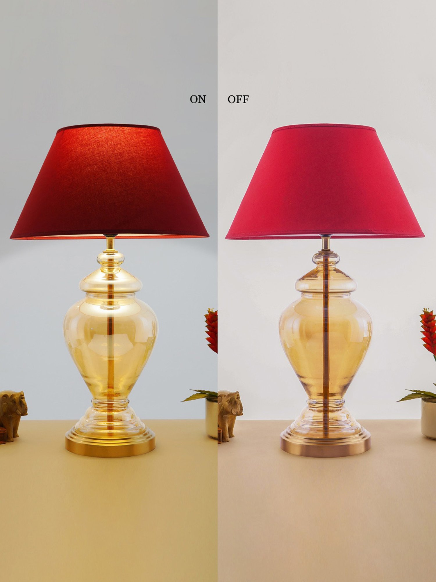 Kapoor E Illuminations Maroon & Antique Gold Glass Table Lamp - Set of 1