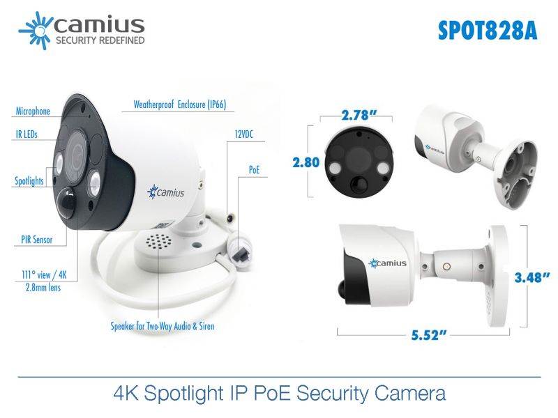 Camius 4K 16 Channel NVR System with 4TB HDD, 2 x 8MP PoE Spotlight Camera with 2-way audio, siren, 4 x Dome and 4 Bullet 5MP IP cameras with a built-in microphone - color night vision &ndash; 16PN2S84B4I4T