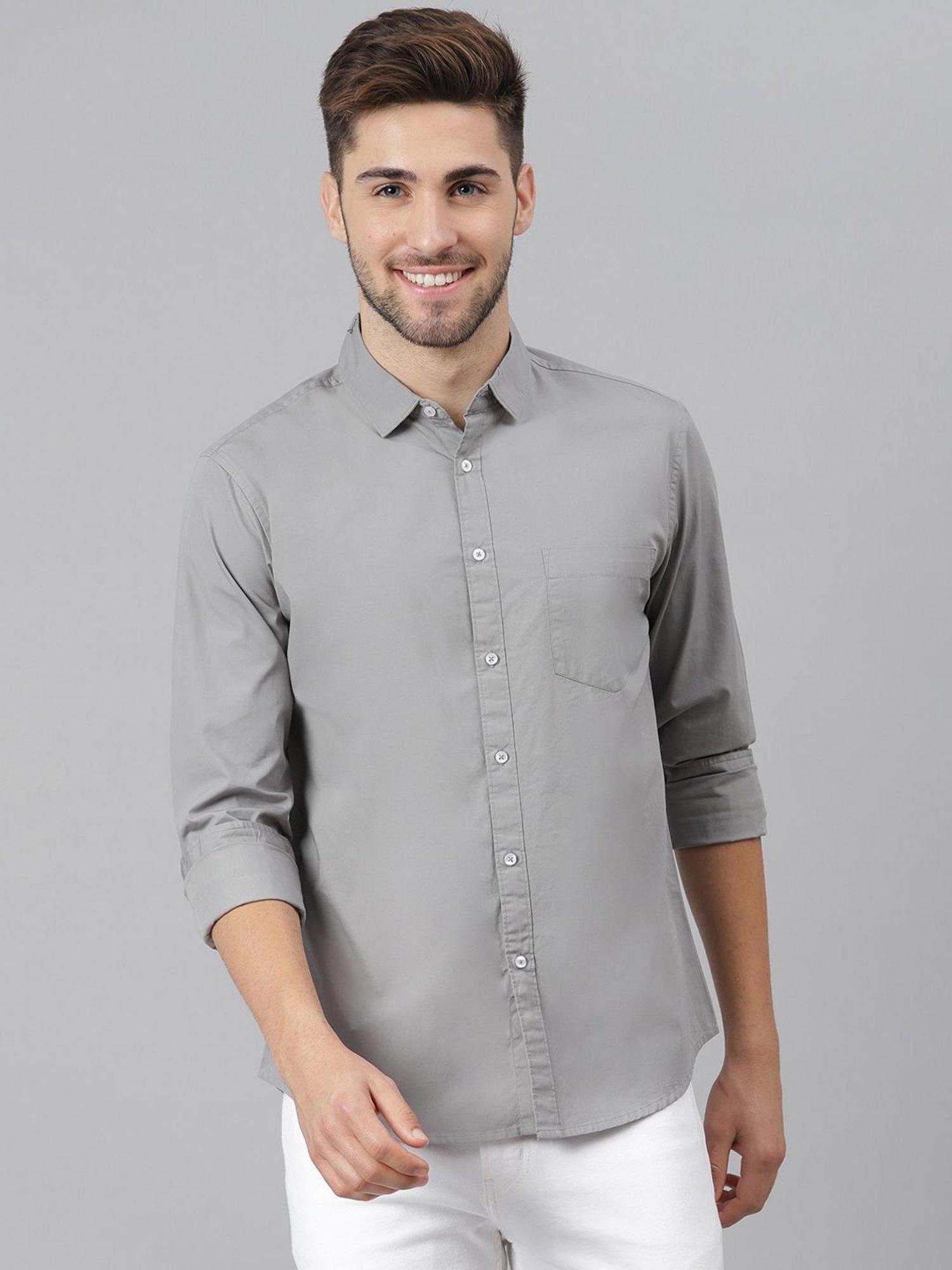 Dennis Lingo Grey Cotton Slim Fit Shirt