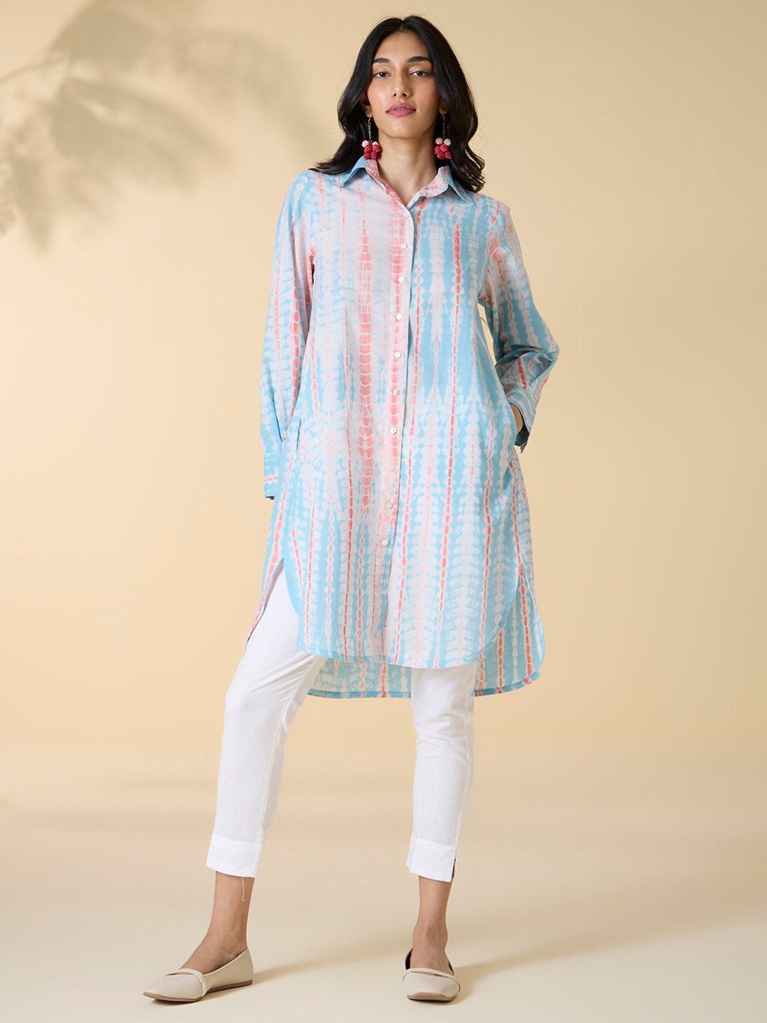 Okhai Blue Cotton Tie-Dye A Line Kurta