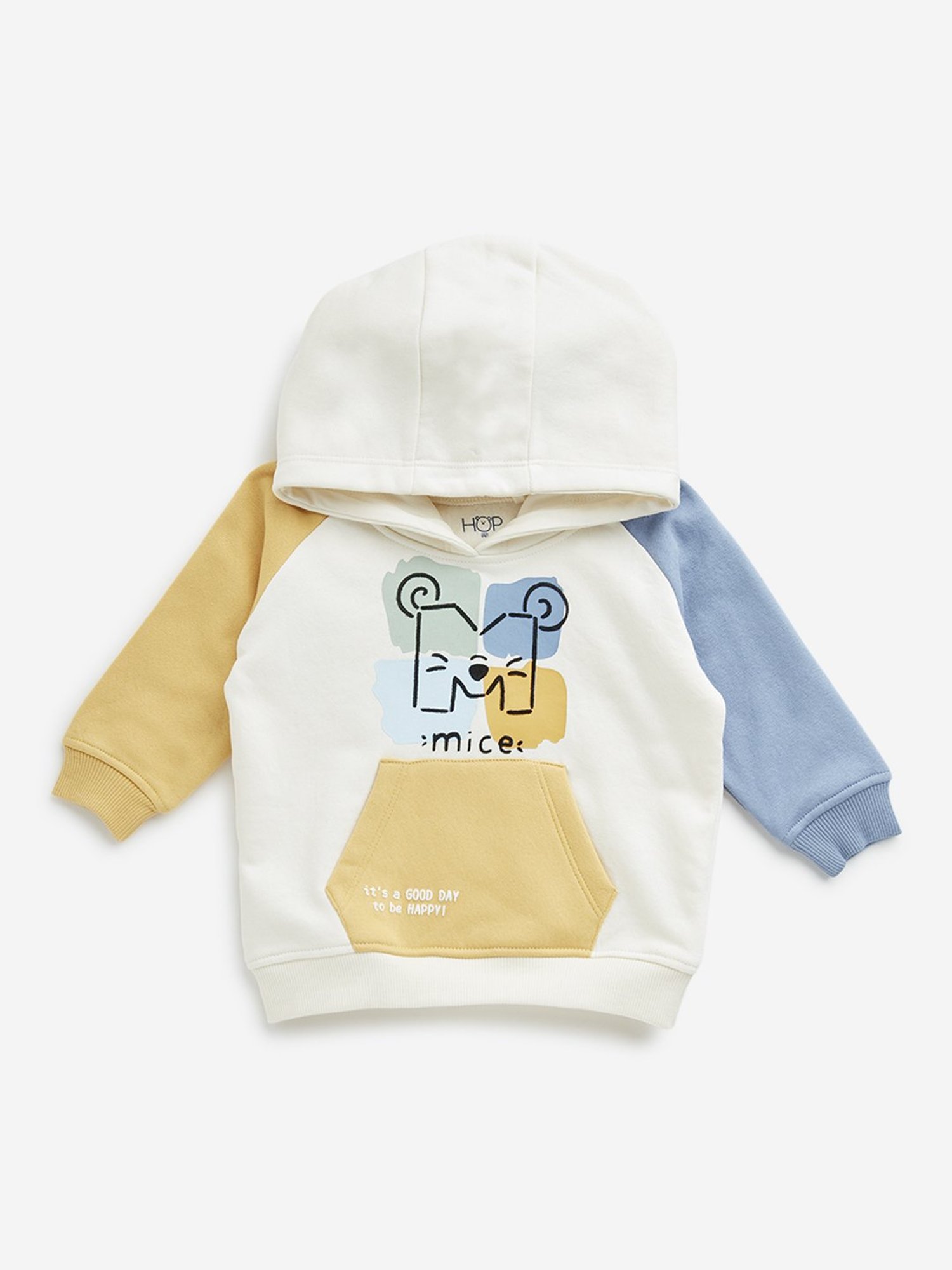 HOP Baby by Westside Off-White Colour-Blocked Cotton Blend Sweatshirt