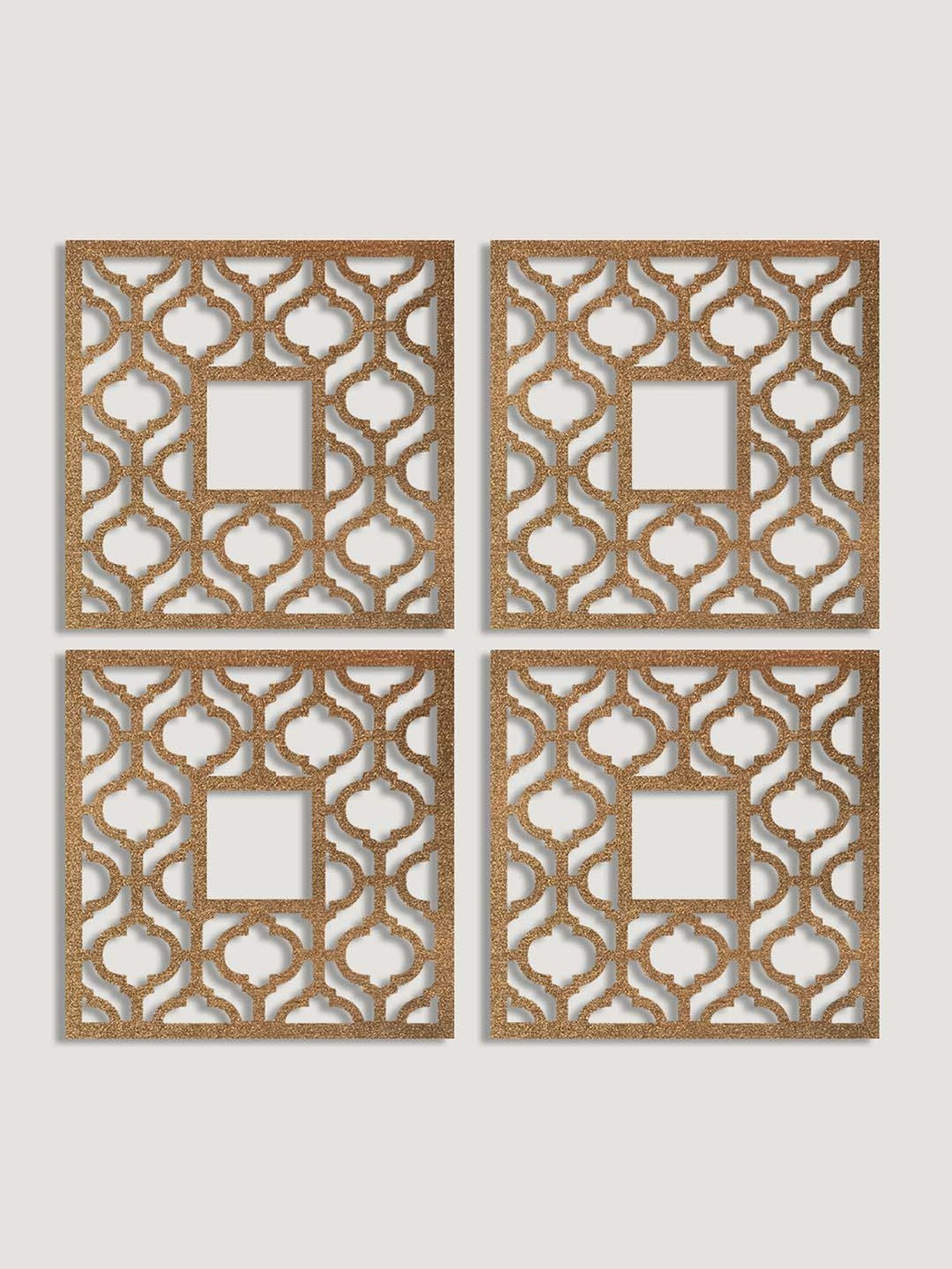 Art Street Gold Mdf Jharokha Jali Square Hanging Wall Art - Set of 4