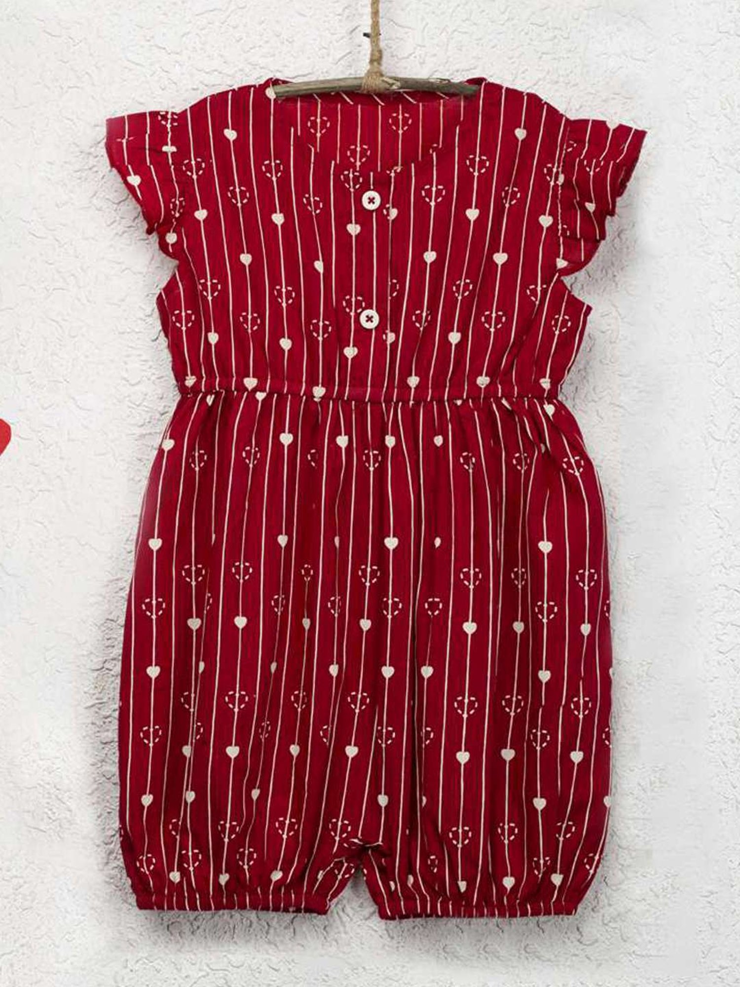 Nino Bambino Kids Red Cotton Printed Jumpsuit