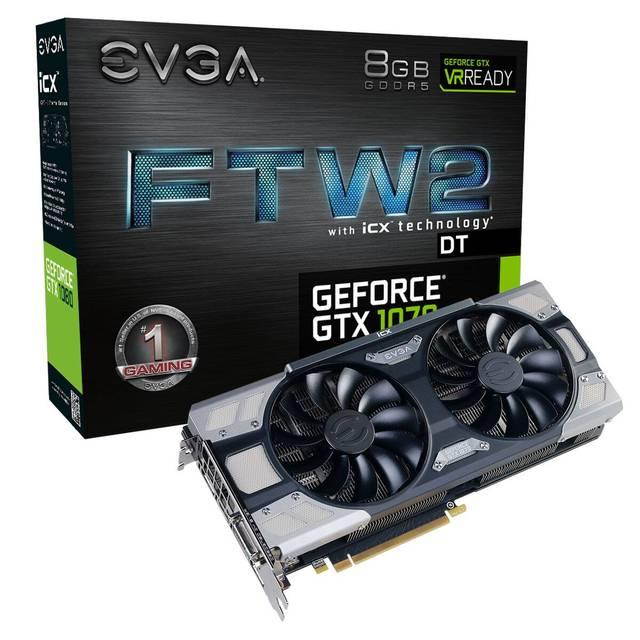 EVGA NVIDIA GeForce GTX 1070 FTW2 DT GAMING 8GB GDDR5 DVI/HDMI/3DisplayPort PCI-Express Video Card w/ iCX - 9 Thermal Sensors & RGB LED G/P/M
