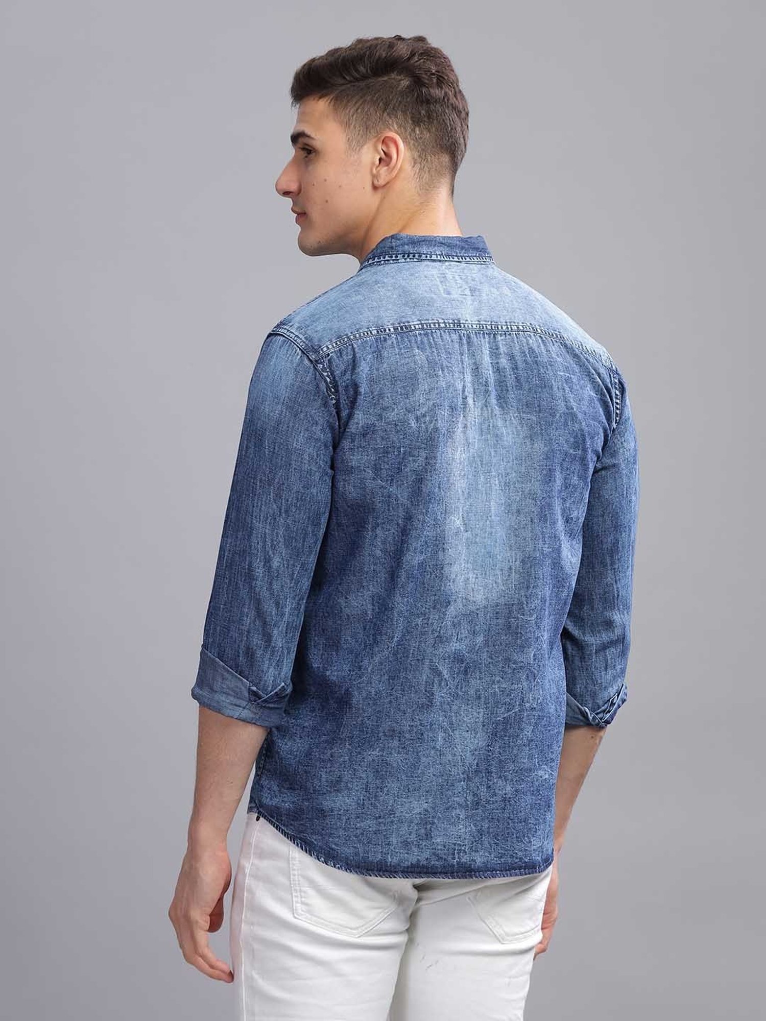 Kuons Avenue Indigo Blue Slim Fit Denim Shirt