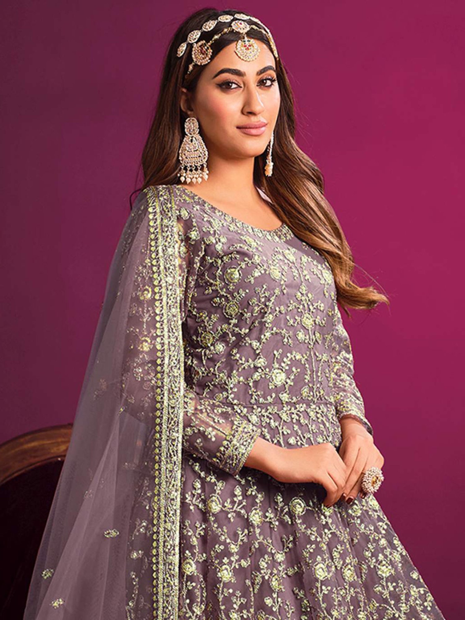 Odette Purple Embroidered Unstitched Dress Material