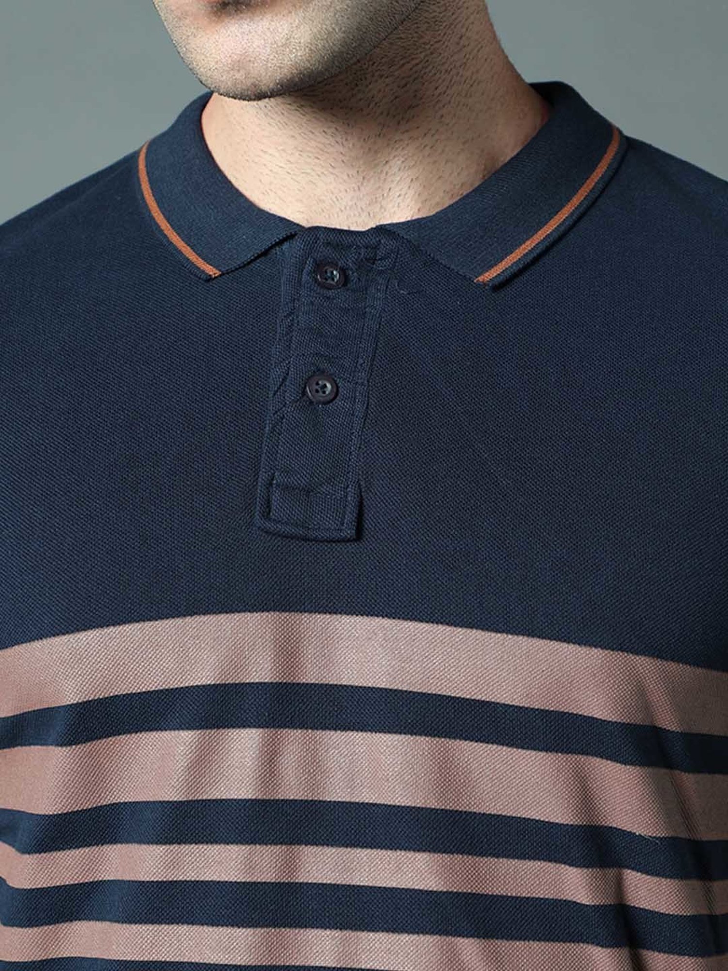 High Star Navy Regular Fit Striped Polo T-Shirt