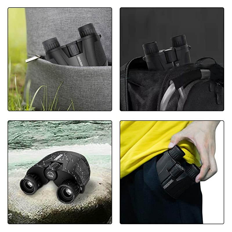 12x25 Compact Binoculars with Night Vision, High Powered Binoculars for Travel, Hunting, Bird Watching, Theater