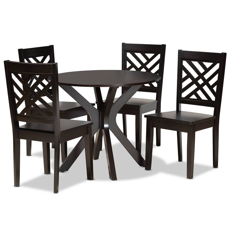 5pc Ela Wood Dining Set Dark Brown - Baxton Studio