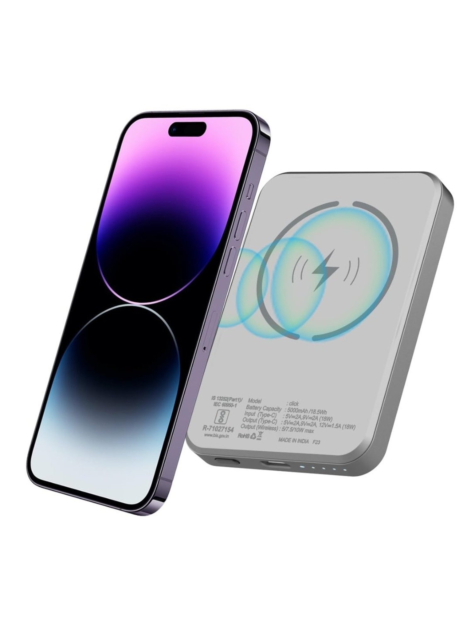 Stuffcool Click 5000mAh Magnetic Wireless Powerbank with 18W PD Type C Port (Metallic Grey)