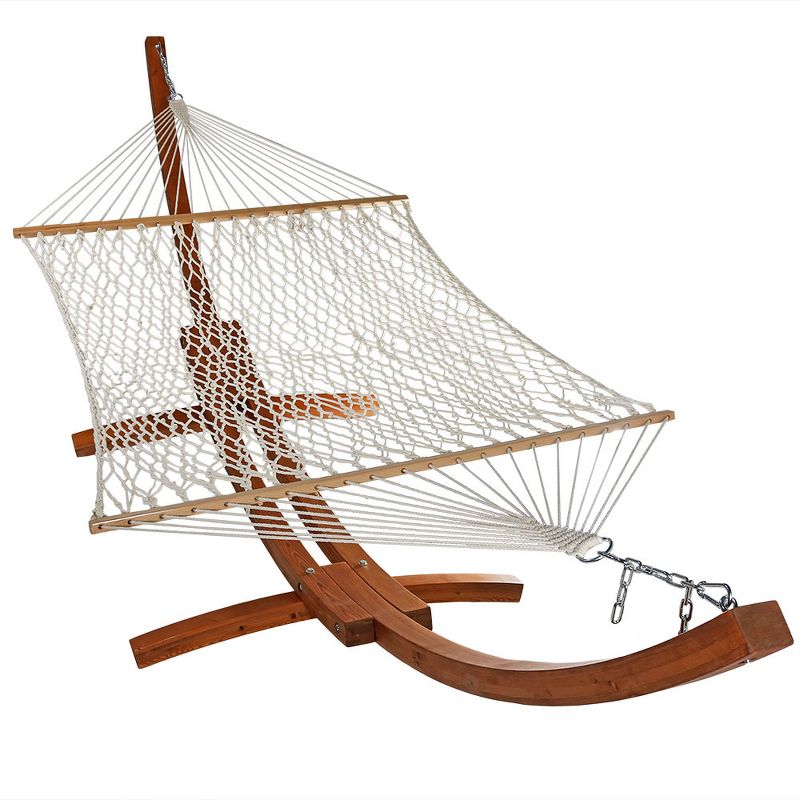 Sorbus Brazilian Double Hammock with Stand - Green, Blue Stripes