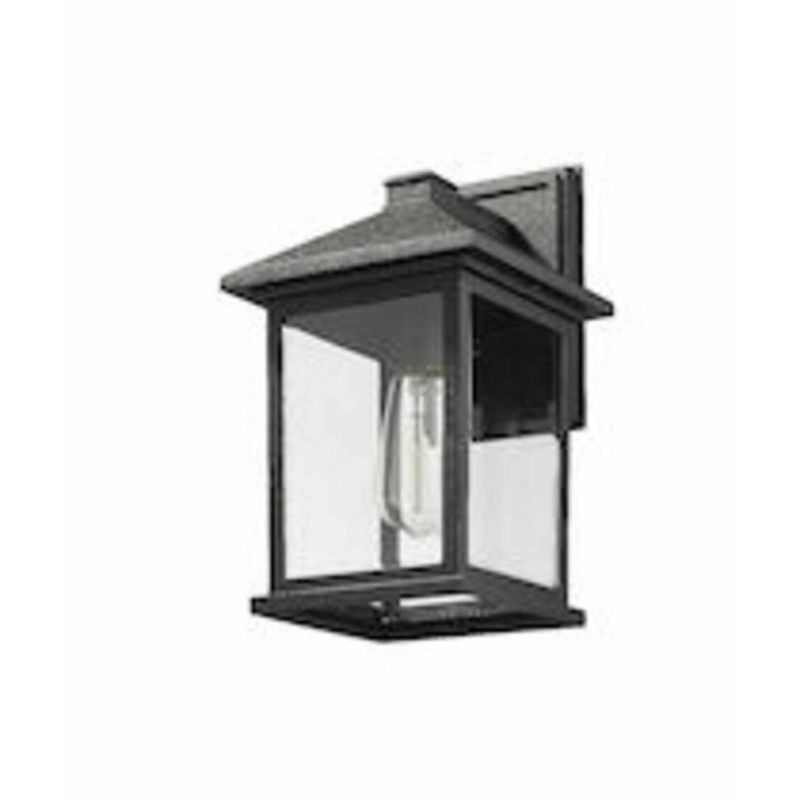 1 Light Outdoor Wall Lantern Sconce Black with Clear Beveled Glass - Aurora Lighting