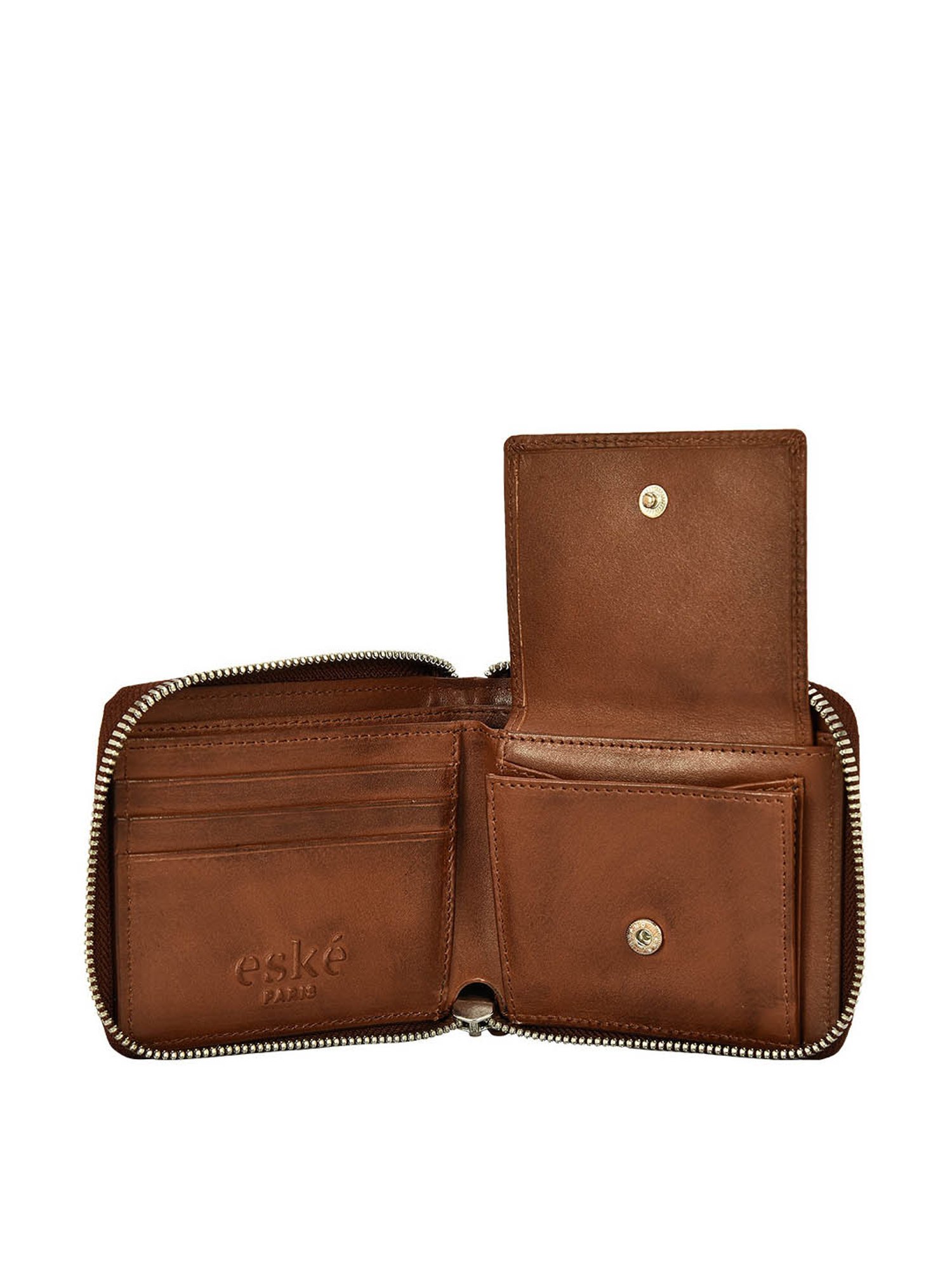 Eske Tan Casual Leather Zip Around Wallet for Men