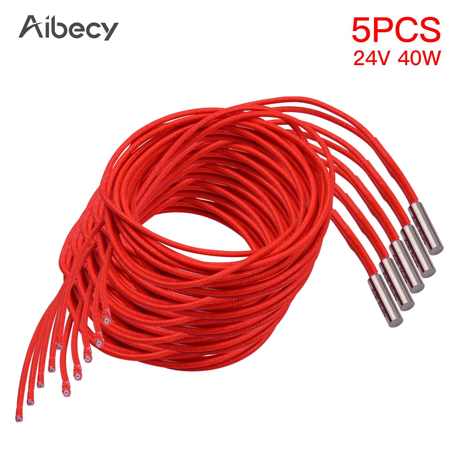 Aibecy 5pcs 24V 40W 6*20mm Single End Cartridge Heater Heating Tube 1.6m/5.2ft for 3D Printer
