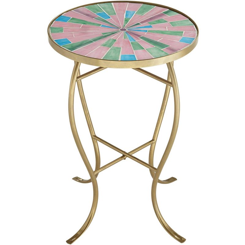 Teal Island Designs Pastel Mosaic Glass Tile Table with Gold Finish Base