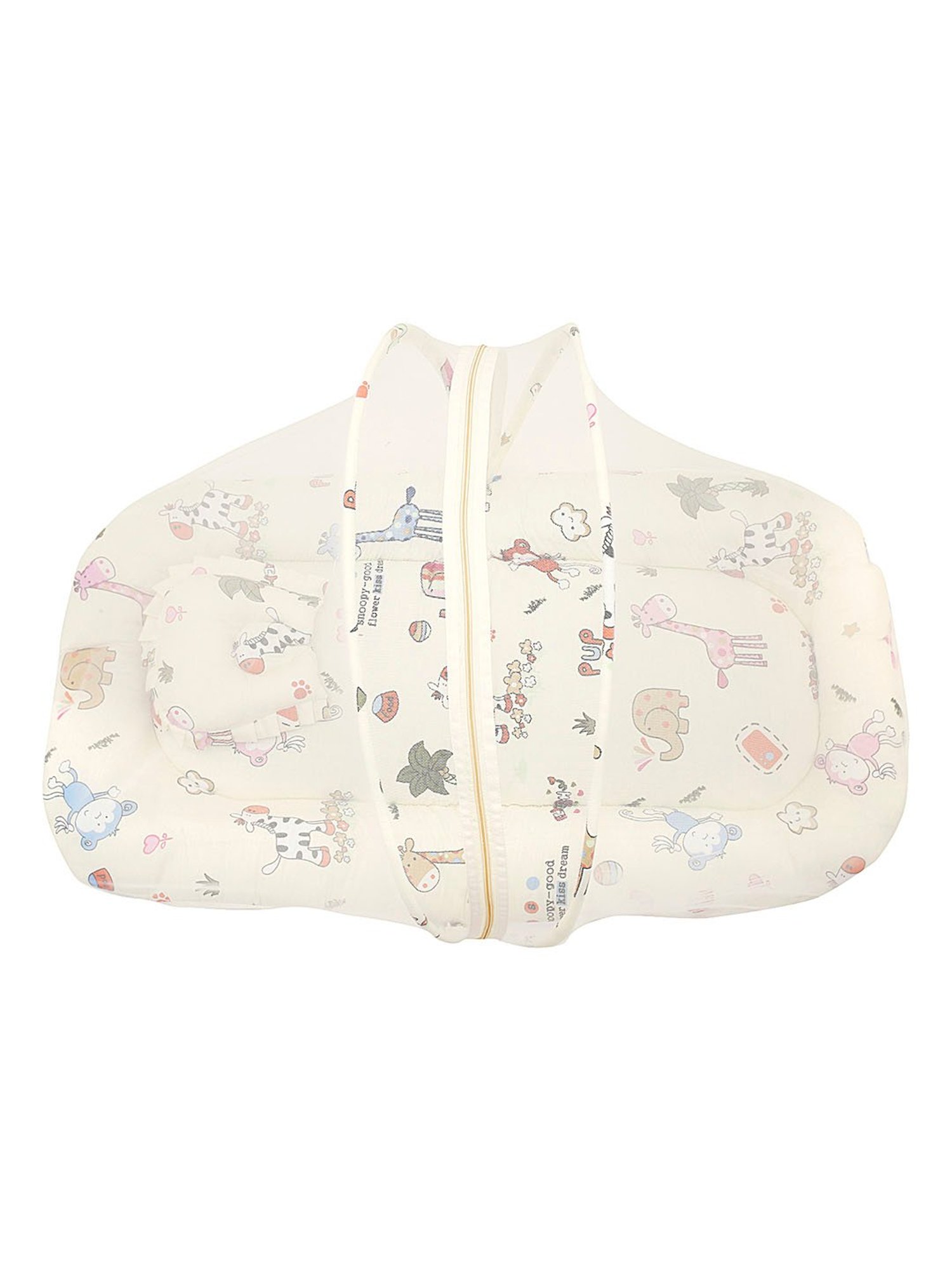 Baby Moo Tent Mattress Set with Neck Pillow I Love Animals Cream