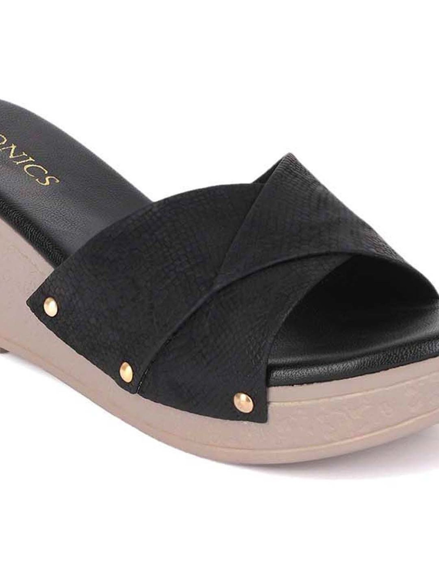 Iconics Women's Black Casual Wedges