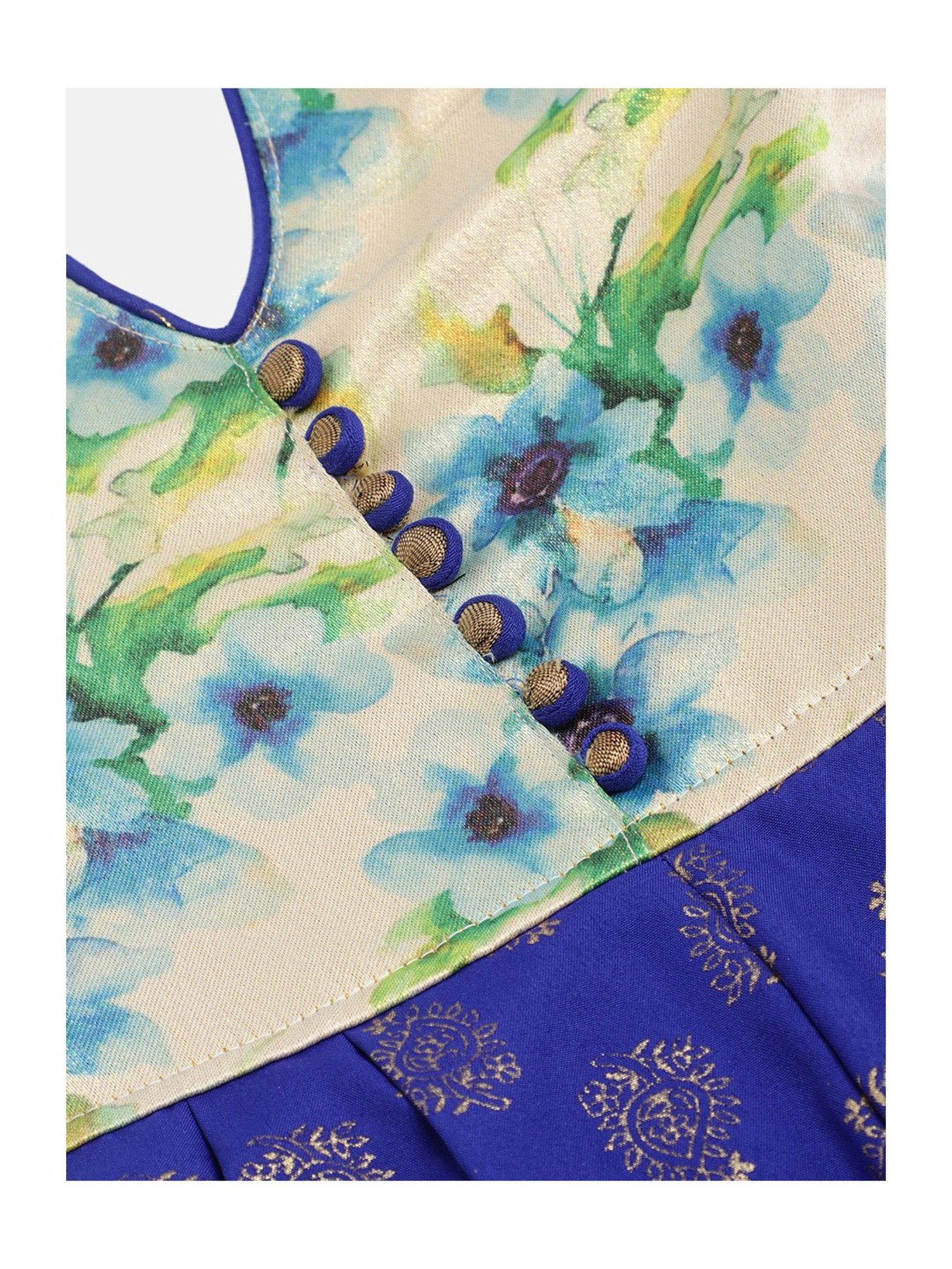 TWISHA Kids Cream & Royal Blue Floral Print Jumpsuit