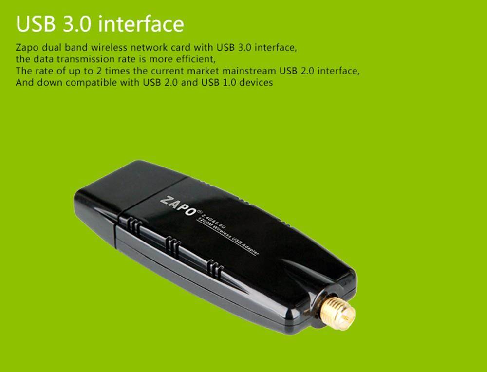 ZAPO W50 1200Mbps Wireless 2.4G 5.8G WiFi Adapter USB3.0 Wireless Network WiFi Adapter with Antenna for Laptop