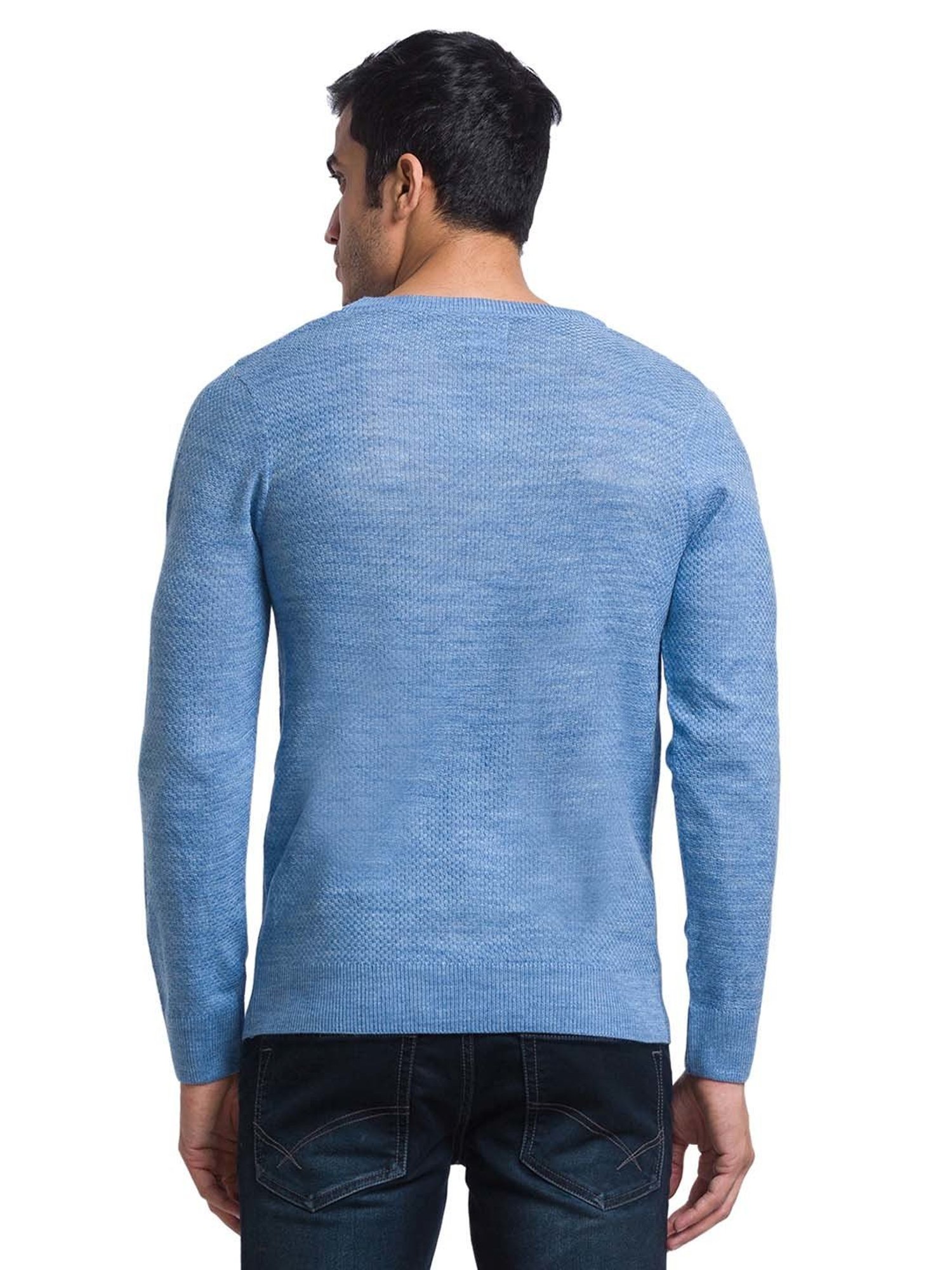 Parx Blue Regular Fit Self Design Sweater