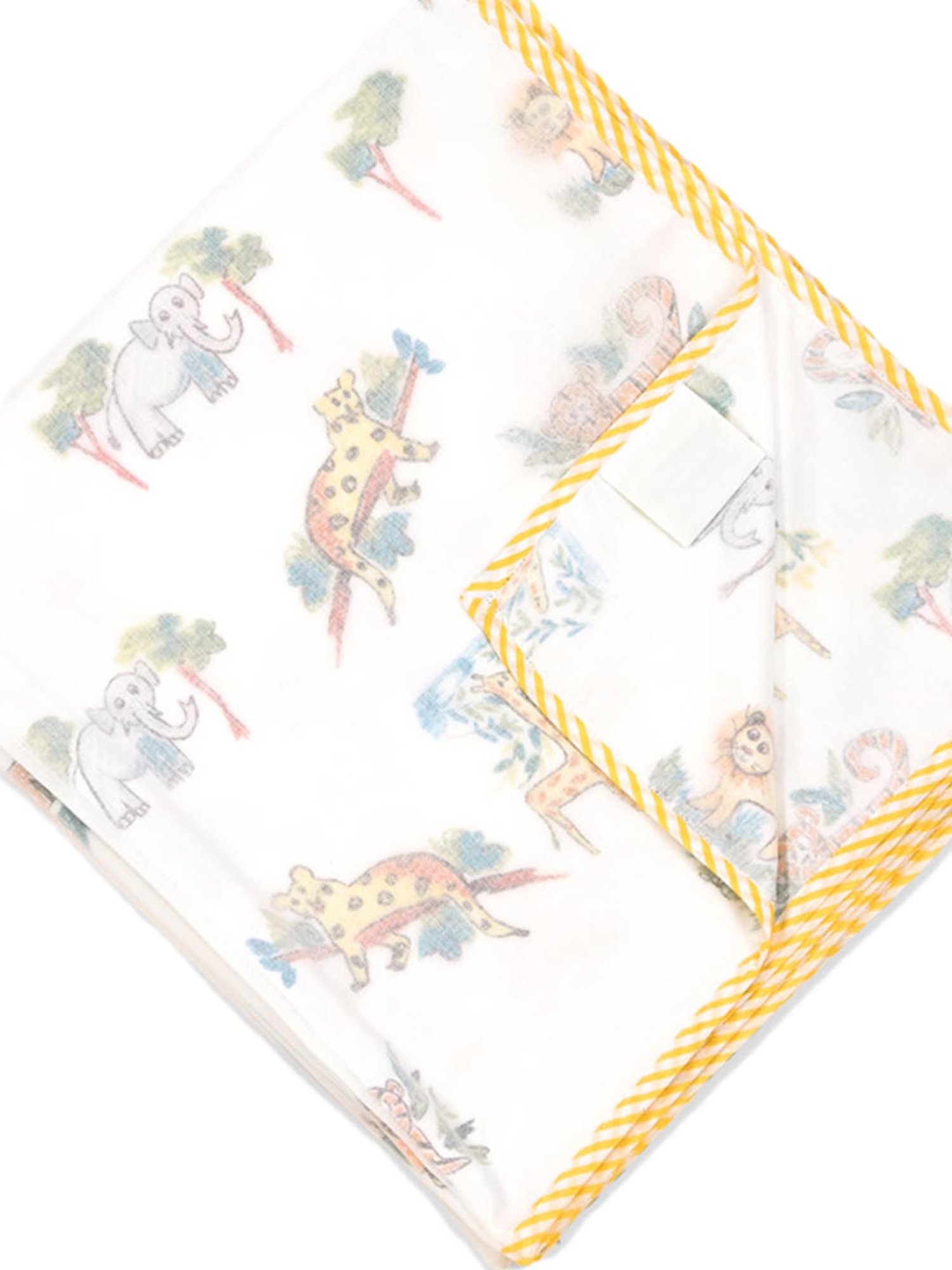 Nigh Nigh Jungle Animal White & Yellow Cotton 70 TC Kids Dohar - Set of 1