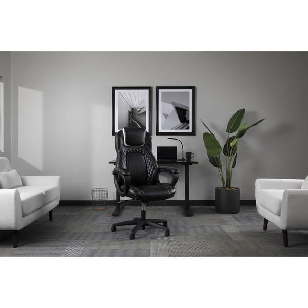 OFM Essentials Collection Racing Style SofThread Leather High Back Office Chair, in White (ESS-6060-WHT)
