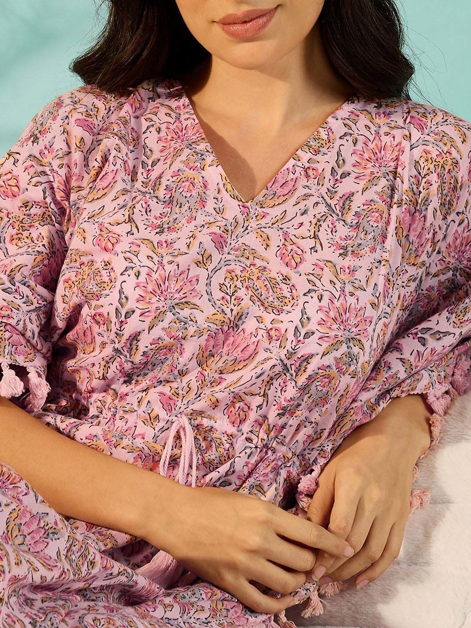 The Kaftan Company Pink Cotton Printed Kaftan