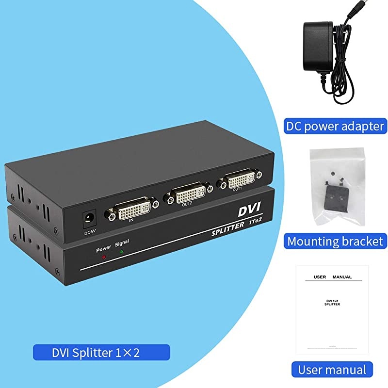 Splitter 1x2 1 in 2 Out 2Port Distribution Duplicator Splitter Supports Resolution up to 4K2K/30Hz Automatically Copy EDID