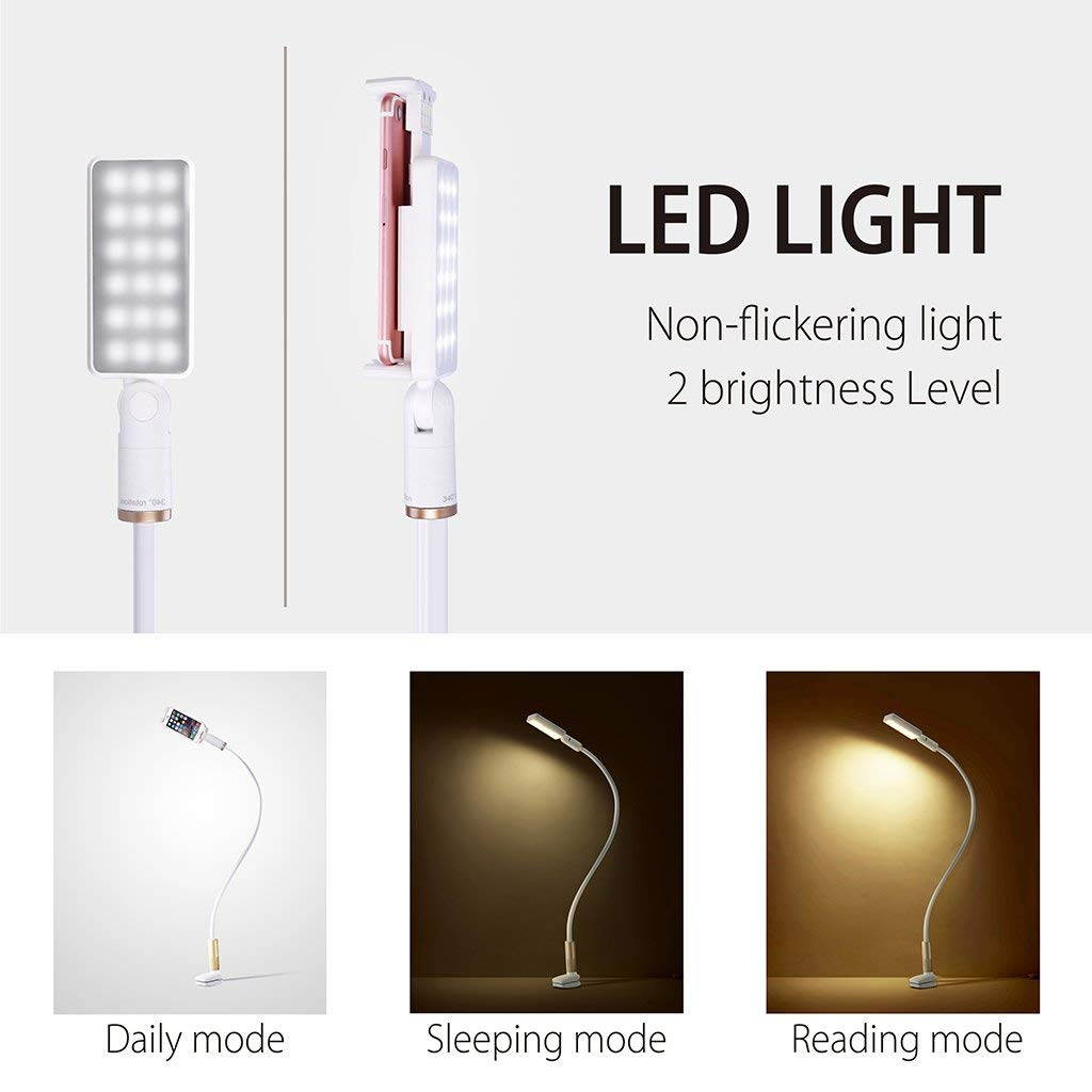 Avantree Cell Phone Holder Clip On Lamp for Bed, Gooseneck Desk Lamp LED Light, Universal Lazy Bracket, Flexible Long Arm for 4-6.3" Phones Mobile Stand - CP901L
