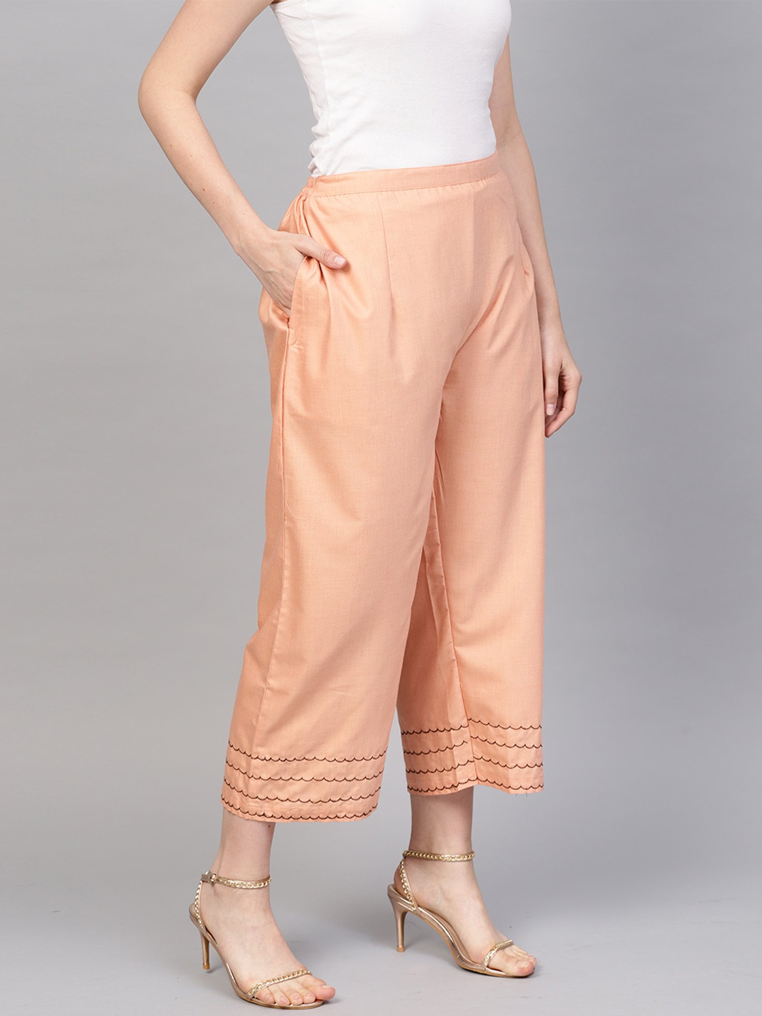 Indo Era Peach Regular Fit Palazzos