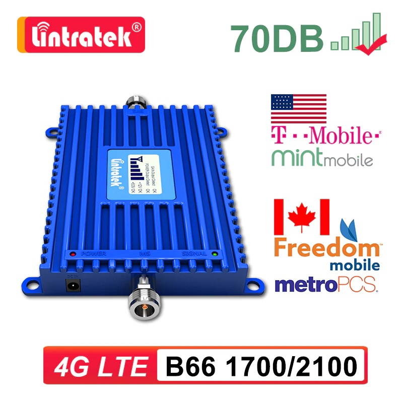 Lintratek LTE B66 1700/2100 4G Cell Phone Signal Booster Internet 1700 MHZ Mobile Amplifier Repeater Communications Data US CA