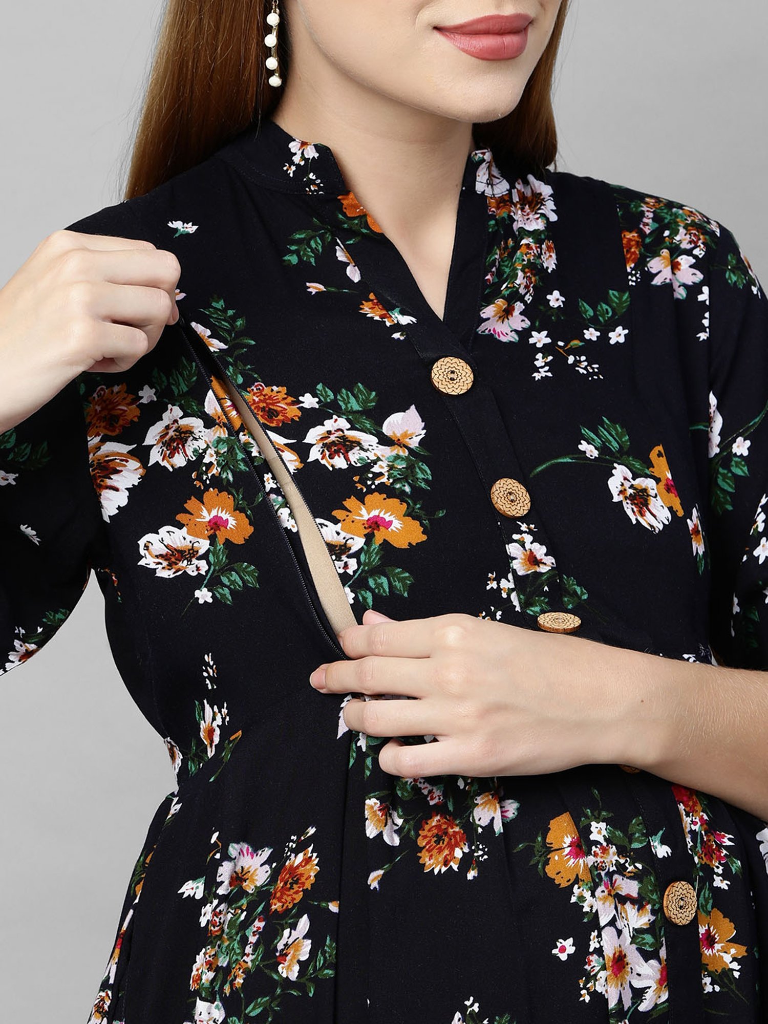 MomToBe Navy Floral Print Maternity Dress