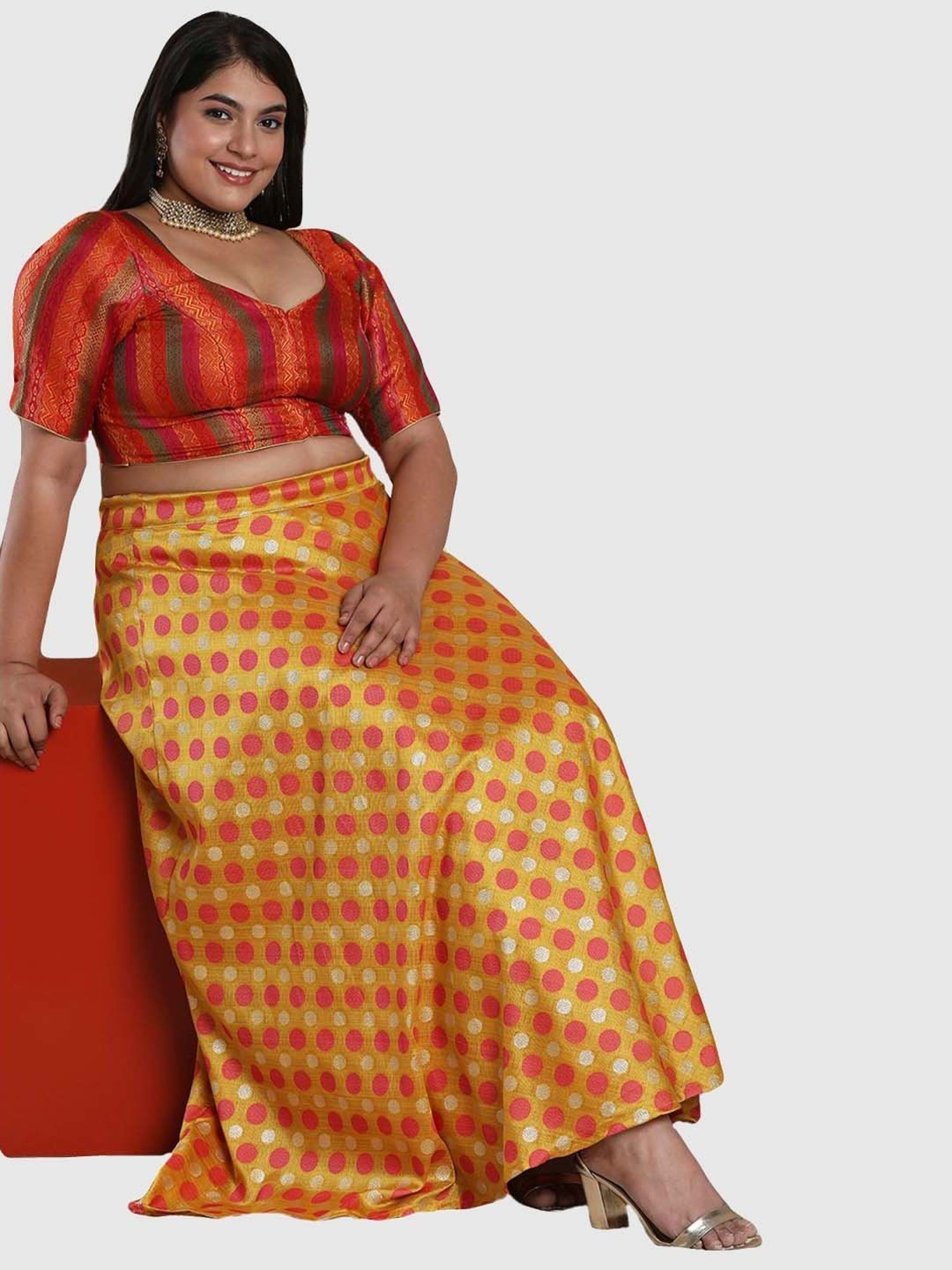 Salwar Studio Red Woven Pattern Blouse