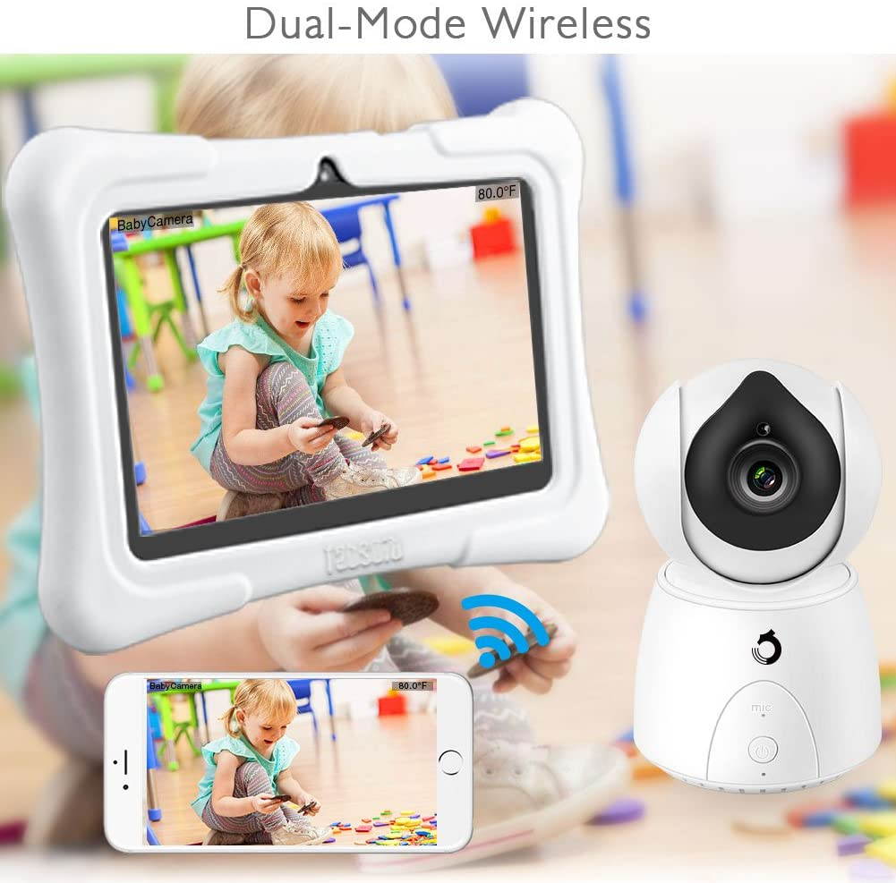 Dragon Touch FUTURE 1 720P Baby Monitor with 7 Inch IPS LCD Touch Screen Tablet, Digital Camera, Temperature Monitoring, Remote Camera Pan-Tilt-Zoom, Lullaby, Night Vision, Two Way Audio and Recording
