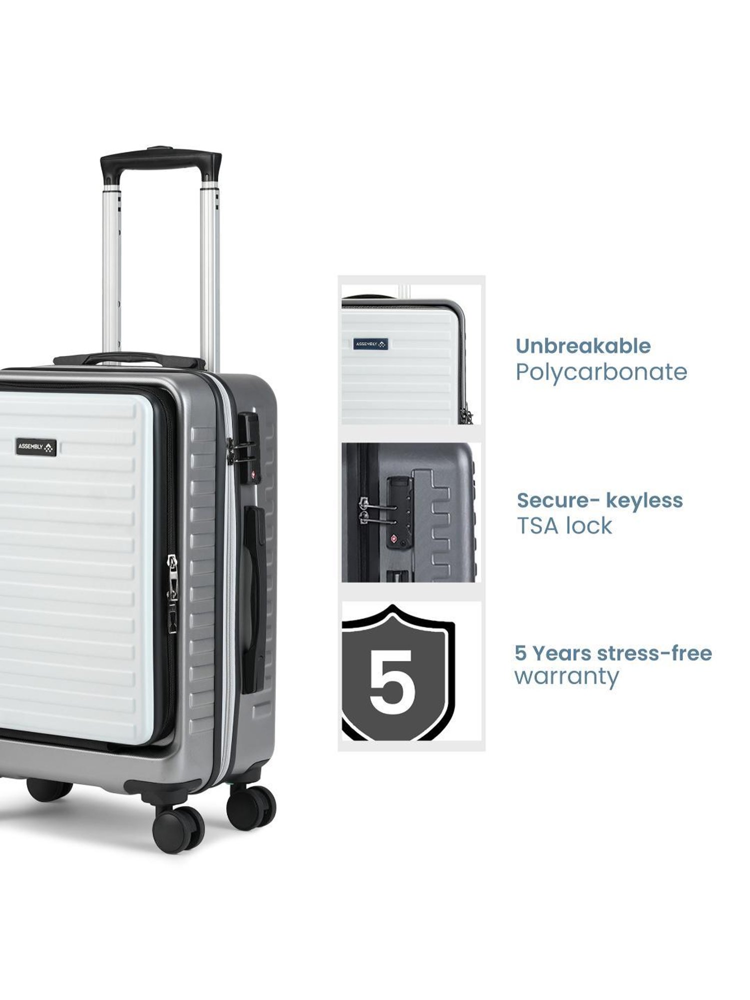 Assembly Grey Silver Textured Hard Trolley Bag Set of 2 - 20, 24 inches