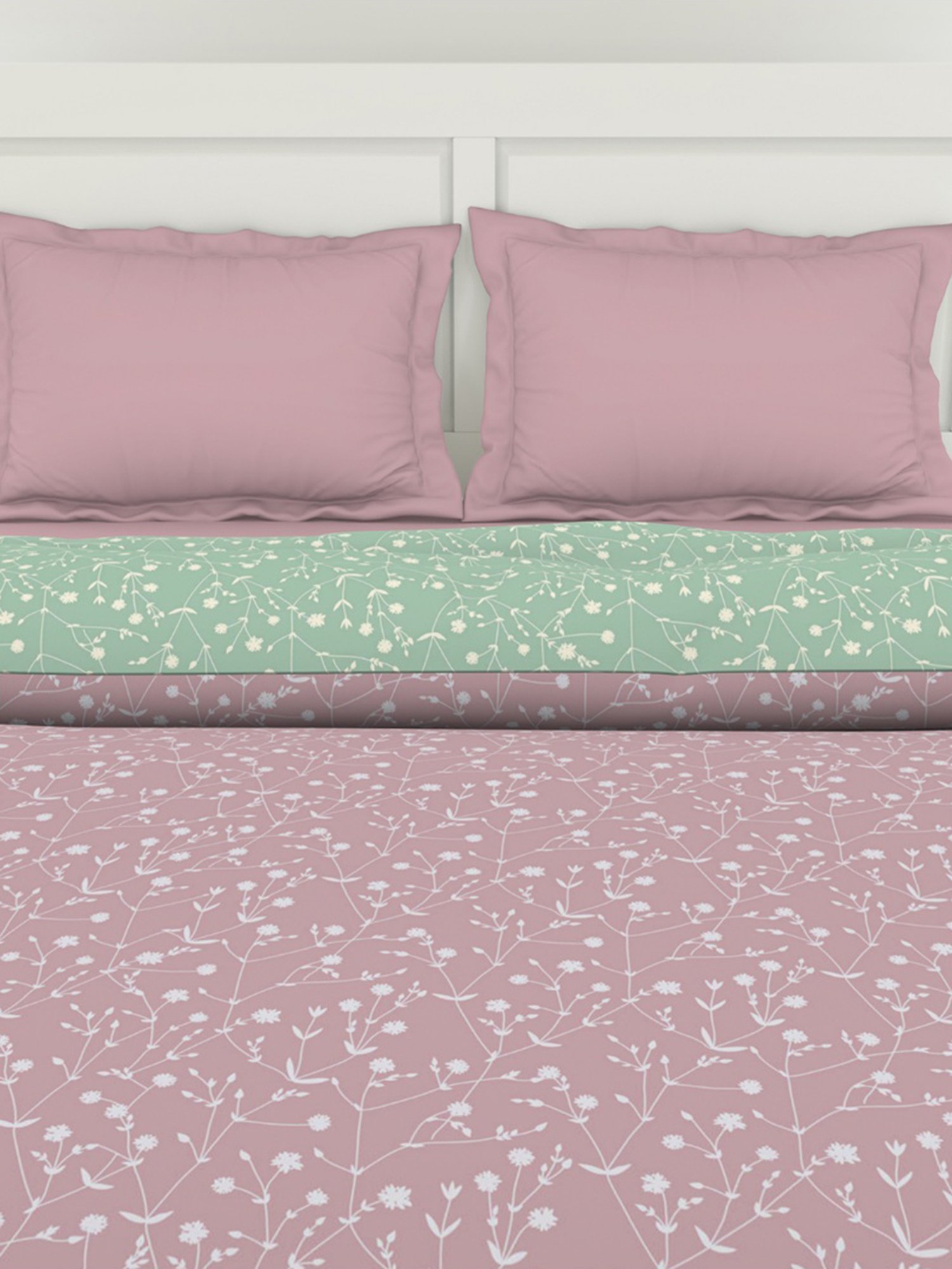 Spaces Floral Pink 144 TC Cotton Double Quilt