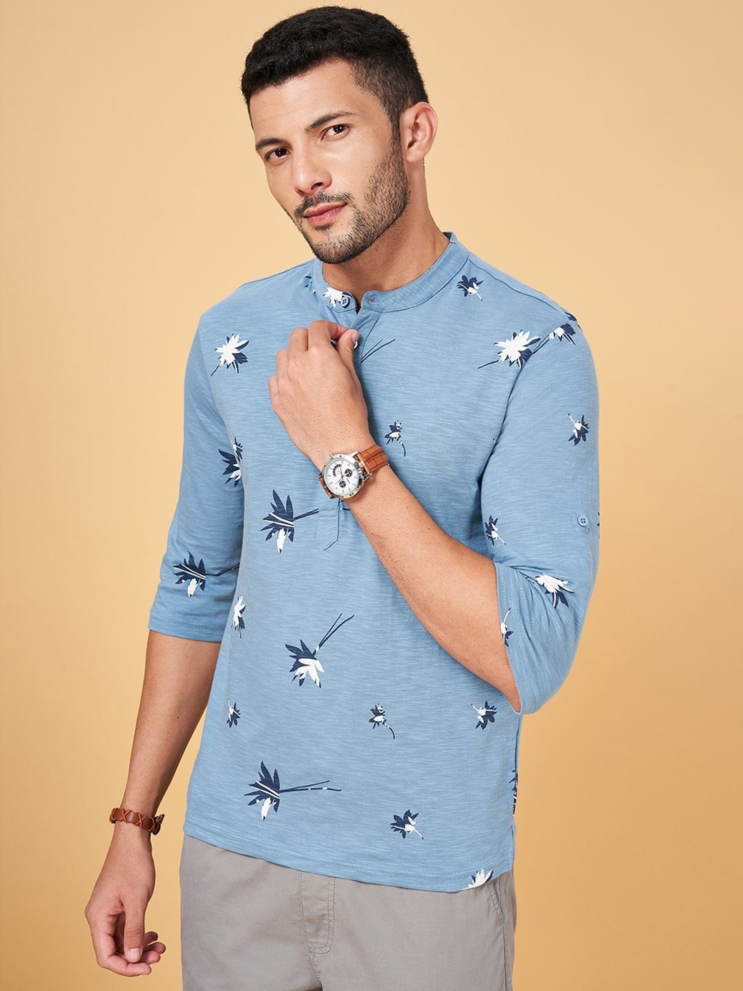 Urban Ranger by Pantaloons Blue Cotton Slim Fit Printed T-Shirt