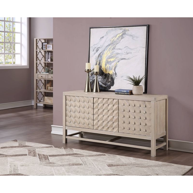 66" Barrister Distressed 3 Door Media Credenza for TV Gray - Treasure Trove Accents