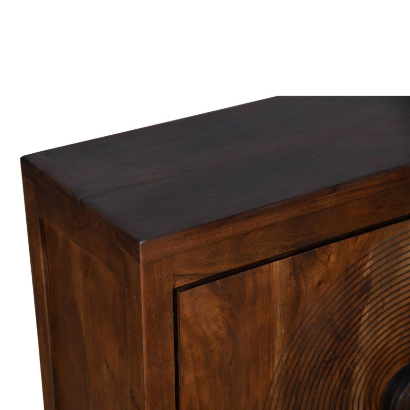 32" 2 Door Wooden Accent Storage Cabinet with Engraved Circular Design Brown - The Urban Port