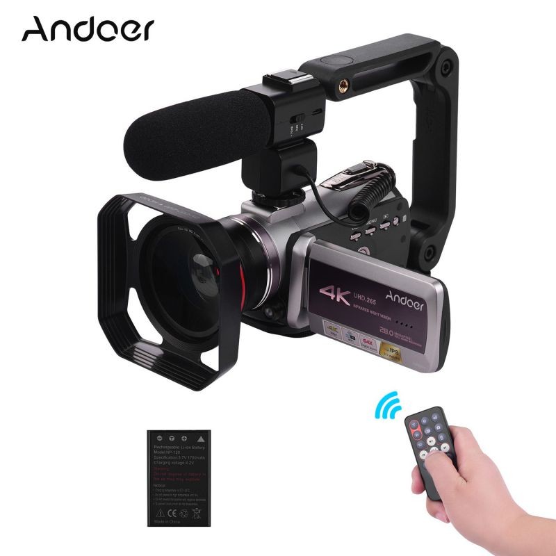 Andoer HDV-AZ50 Portable Real 4K 30FPS WiFi Digital Video Camera Camcorder 3.1 Inch IPS Touchscreen 64X Digital Zoom IR Night Vision Camcorder with Camera Battery 0.39X Super Wide Angle Lens CM-520