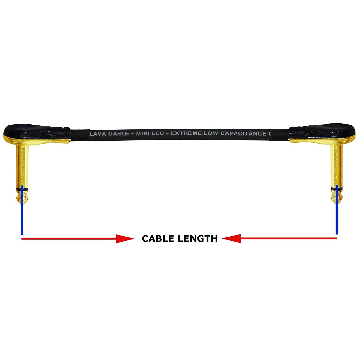 Lava Mini ELC (Black) - 11 Inch - Guitar Bass Effects Instrument, Patch Cable with Premium Gold Plated &frac14; Inch (6.35mm) Low-Profile, Right Angled Pancake type TS Connectors