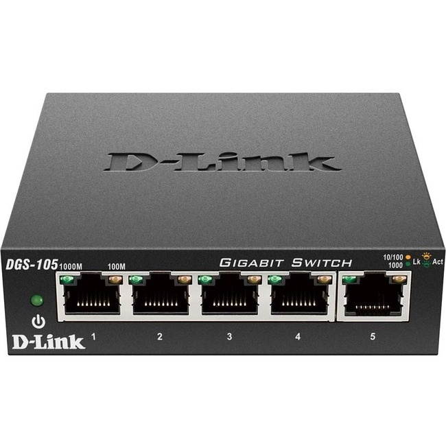 dlink 5 port gigabit unmanaged metal desktop switch, plug and play dgs105