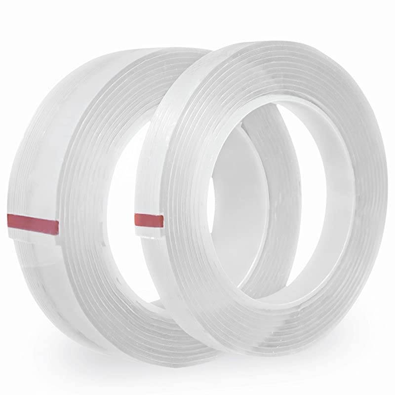 Premium Double Sided Tape Heavy Duty 17.5 lbs Reusable Adhesive Removable Washable Multipurpose Mounting Tape Gel Grip Tape Carpet Tape for Home Office Kitchen Car Poster 2 Rolls 20 FT