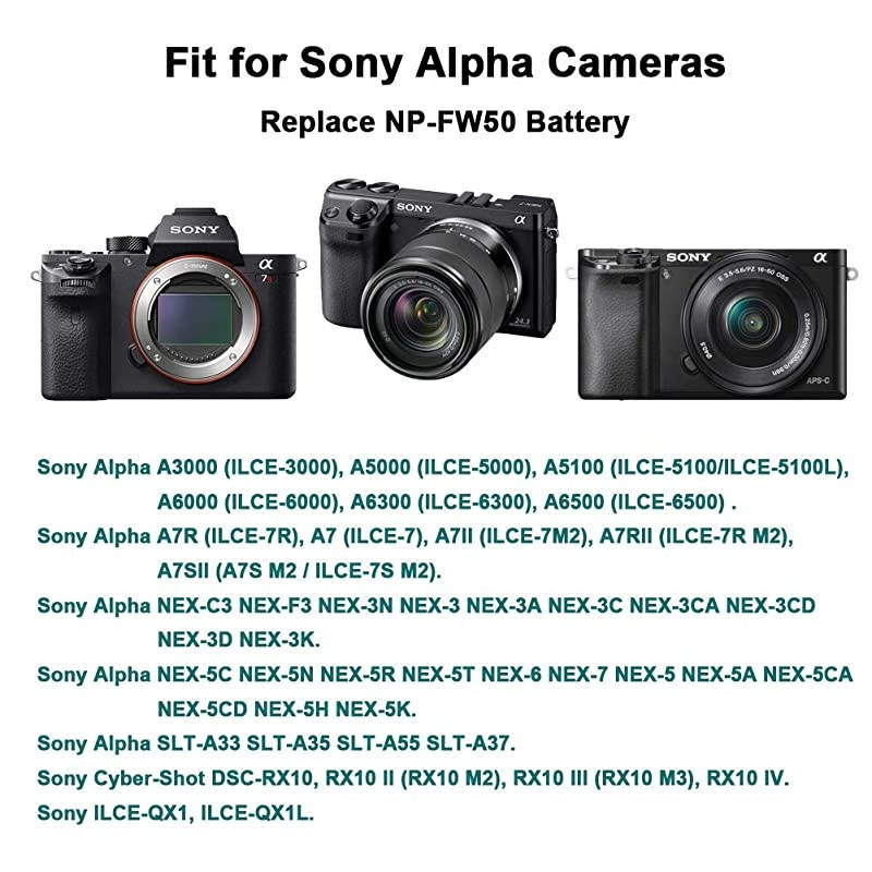 AC Adapter Power Supply DC Coupler Kit Replacement NPFW50 Battery Suit for Sony Alpha A6000 A6100 A6500 A6400 A6300 A7 A7II A7RII A7SII A7S A55 A5100 RX10 Cameras
